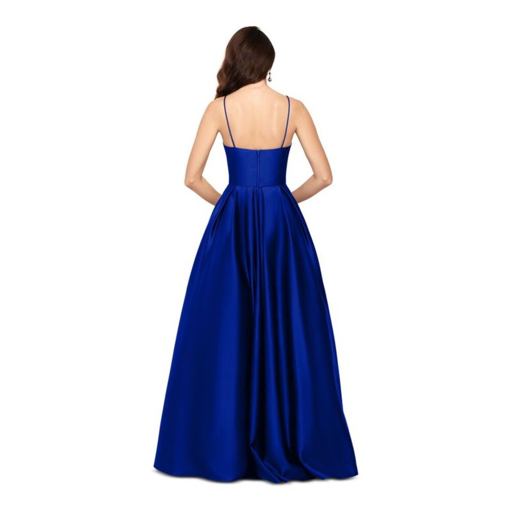 BETSY & ADAM High-Low Blue Spaghetti Strap Full-Length Dress 4 - Picture 2 of 6